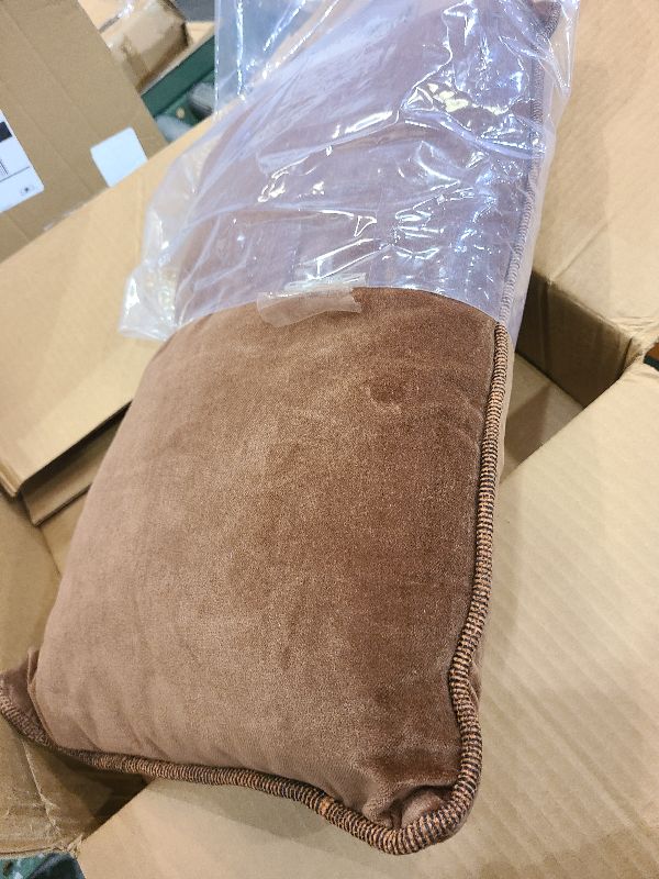 Photo 1 of Throw Pillow Covers Decorative 12 X 20 Inches Pack of 1 Cotton Thread Stitching Edges Solid Dyed Soft Chenille Cushion Case for Couch Sofa Bed Living Room Farmhouse Apricot Brown