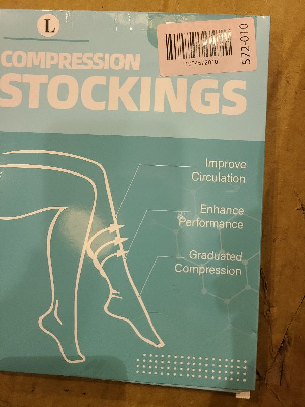 Photo 1 of 2 Pairs Sheer Compression Socks for Women - 15-20 mmHg Knee High Sheer Compression Stockings for Support Circulation Swelling Edema Work Office Travel, Beige, Large