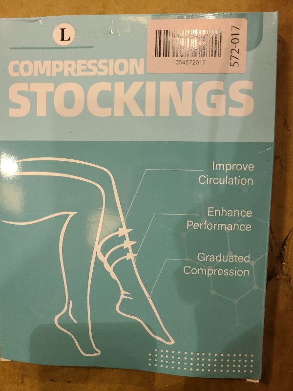 Photo 1 of 2 Pairs Sheer Compression Socks for Women - 15-20 mmHg Knee High Sheer Compression Stockings for Support Circulation Swelling Edema Work Office Travel, Beige, Large