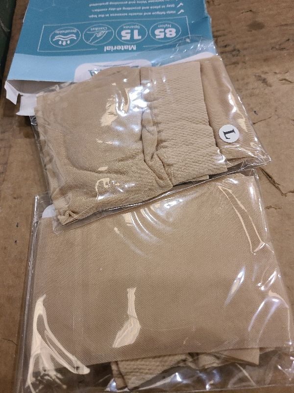 Photo 1 of 2 Pairs Sheer Compression Socks for Women - 15-20 mmHg Knee High Sheer Compression Stockings for Support Circulation Swelling Edema Work Office Travel, Beige, Large