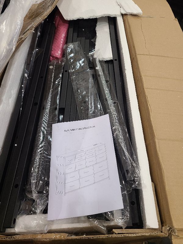 Photo 1 of 10 Drawer Dresser, Chest of Drawers for Bedroom, PU Dresser with Side Pockets, Hooks, Wooden Top and Sturdy Metal Frame for Living Room, Closet, Hallway (Black)