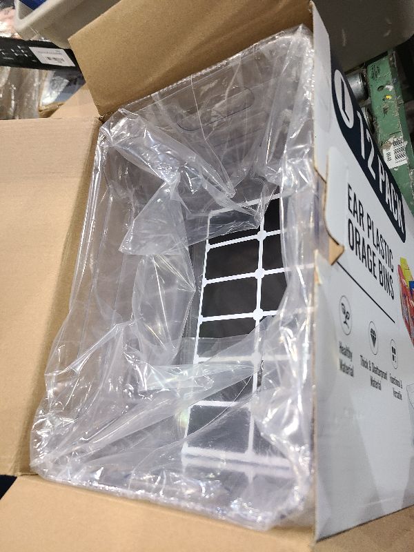 Photo 1 of 12 PACK Multi-Use Clear Plastic Storage Bins for Organizing w/Labels - Home, Kitchen, Pantry, Bathroom, Office, Cabinet Shelf Organizer Bins - SOHO Collection, RV, Fridge Organization Containers - L