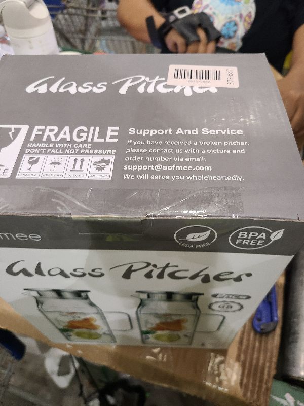 Photo 1 of 2 Liters/68oz 2 Pack Square Glass Pitcher with Lid and Handle for Fridge Door, Aofmee Borosilicate Glass Heat Resistant Dishwasher Safe Iced Tea Jar, Carafe with Scale Line for Hot/Cold Beverage