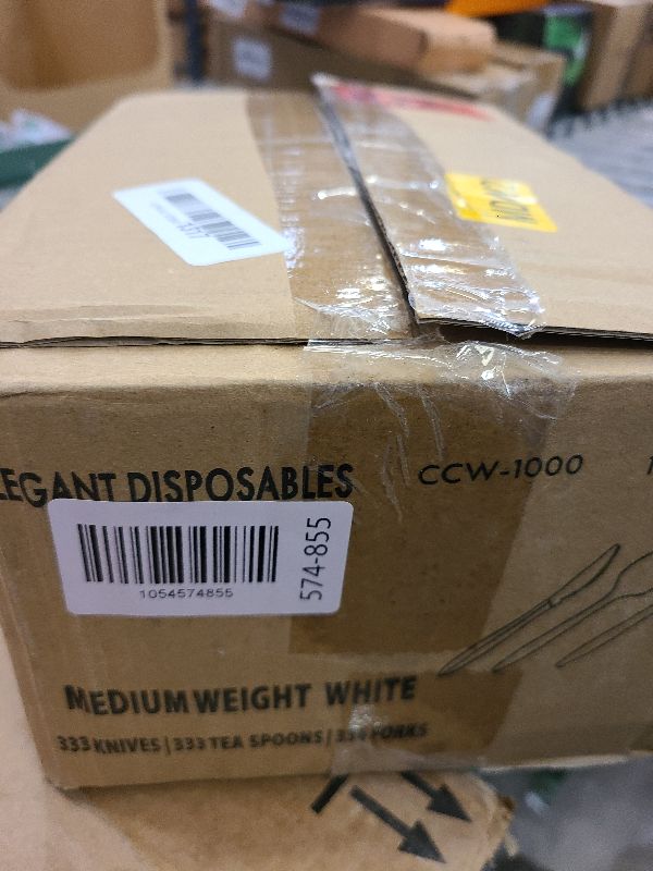 Photo 1 of 1,000 Plastic Disposable Cutlery Bulk Variety Pack White Medium Weight Includes 334 forks, 333 knives, 333 soup spoons, Disposable Silverware Plastic Cutlery