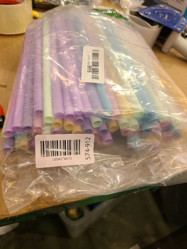 Photo 1 of 120 PCS Jumbo Disposable Drinking Straws for Milkshakes, (0.43" x 8.2" long) Plastic Smoothie Straws