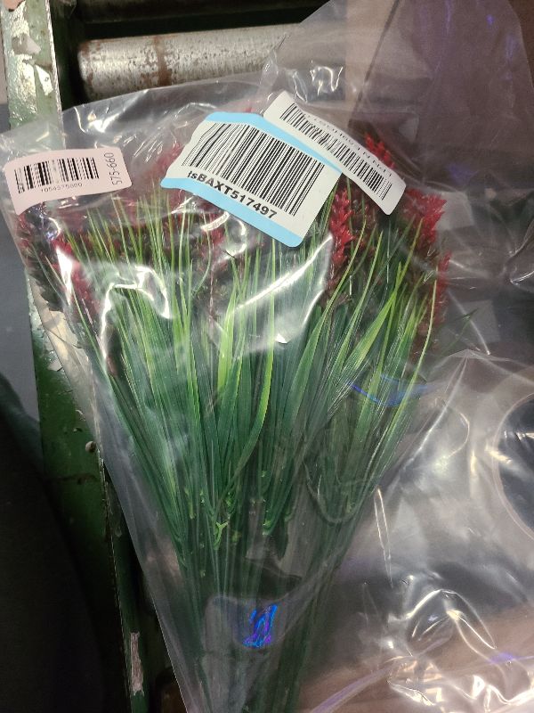 Photo 1 of 12 Bundles Artificial Plants Outdoor Fake Monkey Grass UV Resistant Faux Plans No Fade Red Fake Flowers Greenery Shrubs for Front Porch Yard Pathway Office winter Christmas Décor Outside Indoor (red)