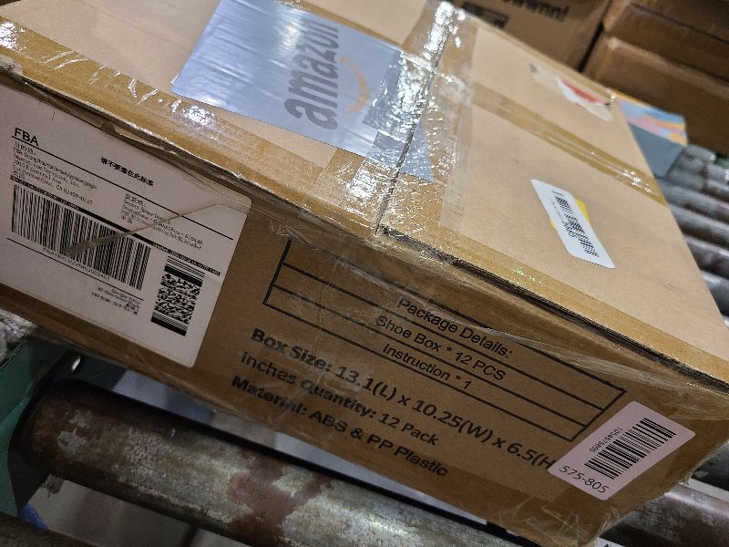 Photo 1 of 12 Pack X Large Shoe Storage Organizer for Closet, Modular Space Saving Shoe Boxes Clear Plastic Stackable Containers Display Case Bins with Lids, Black