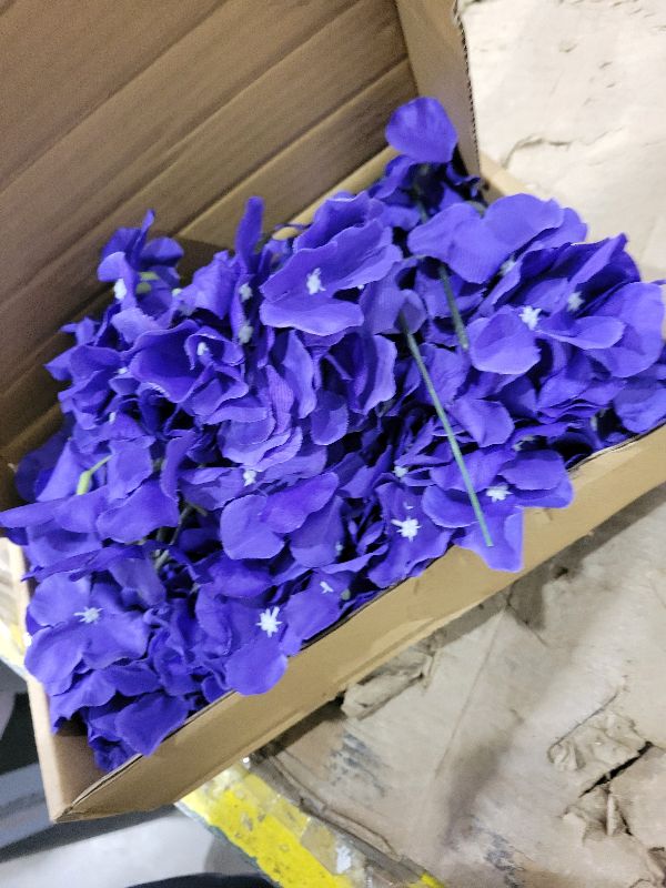 Photo 1 of 10 pcs Hydrangea Artificial Flowers, Silk Artificial Hydrangea Head with Stem Hydrangea for Bridal Wedding Baby Shower Home Party Decoration (Deep Purple)