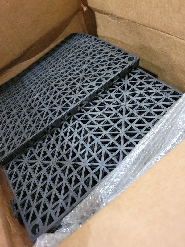 Photo 1 of 12 Pack 12" Interlocking Rubber Bathroom Flooring Tiles Non-Slip Pool Mat Splicing Shower Mat Outdoor Cushion Mat for Drain, Deck, Pool, Patio, Balcony, Shower, Kitchen, Yard (Black)