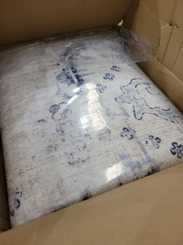 Photo 1 of 10x14 Area Rugs for Living Room: Washable Rug Vintage Large Rugs Soft Non Slip Low Pile Rug Floral Distressed Floor Carpet for Bedroom Nursery Dining Room Home Office (Blue,10'x14')