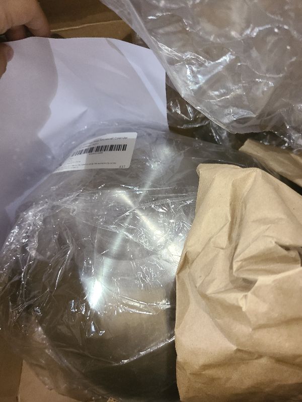 Photo 1 of 18/8 Stainless Steel Microwell Colander, 5QT Large Capacity with Handle Kitchen Food Strainer Basket for Washing Vegetables, Fruits, Rice, and Pasta (primary colour, 5QTColander+5QT Mixing bowl)