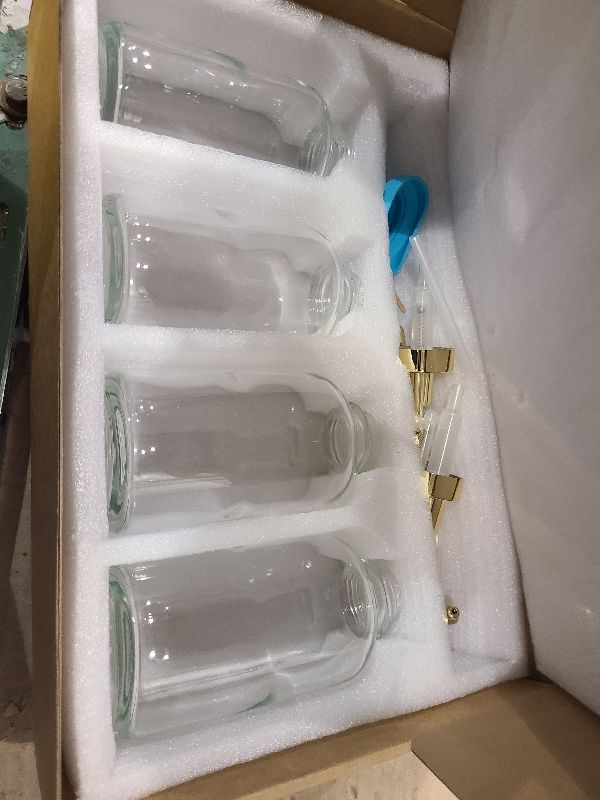 Photo 1 of 16.9 oz (500 ml) Coffee Syrup Dispenser Set- 4 Glass Bottles with Gold Pumper and Syrup Labels - Precise Dispensing and Stylish Addition to Coffee Shop, Cafe or Home Bar