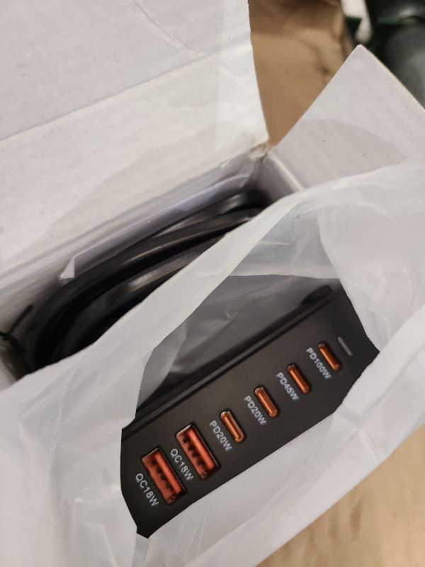 Photo 1 of 220W USB C Charger Block GaN III USB Desktop Charging Station 6 Ports QC4.0 Fast Charging Station Hub+PD 100W Type C Laptop Charger Adapter Compatible with MacBook Pro Laptop Tablet and Phone