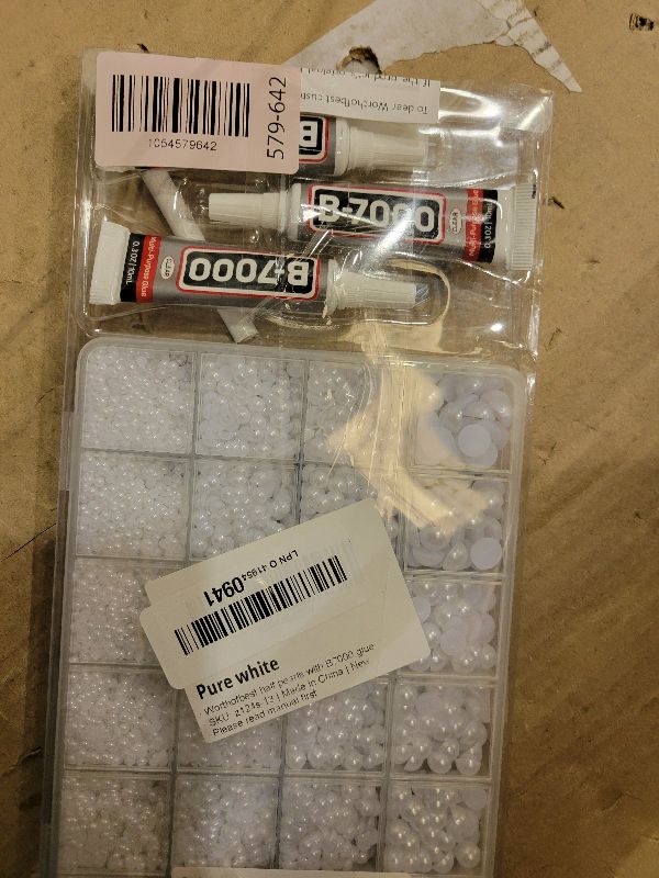 Photo 1 of 16000Pcs Flatback Pearls for Crafting, White Flat Back Assorted Sizes 2/3/4/5/6/8/10mm Half Pearl Beads Bedazzling for Crafts Clothing Tumbler Shoes Wedding Gown Nails with B7000 Jewelry Making Glue