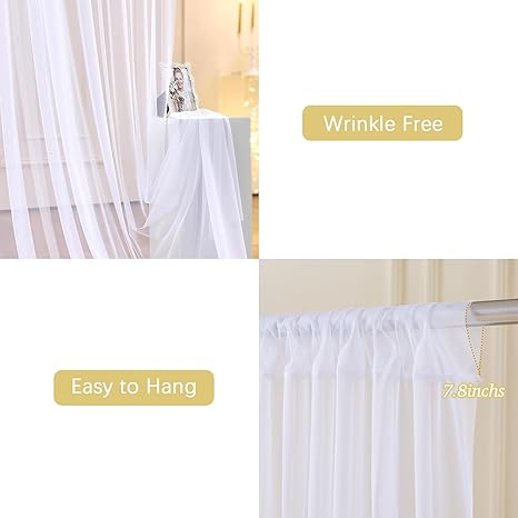 Photo 1 of 10x10ft White Tulle Backdrop Curtains with Lights String for Parties,Wrinkle Free Sheer Curtain with Lights Wedding Photo Backdop Drapes for Baby Shower Birthday Party Photography Home Decorations