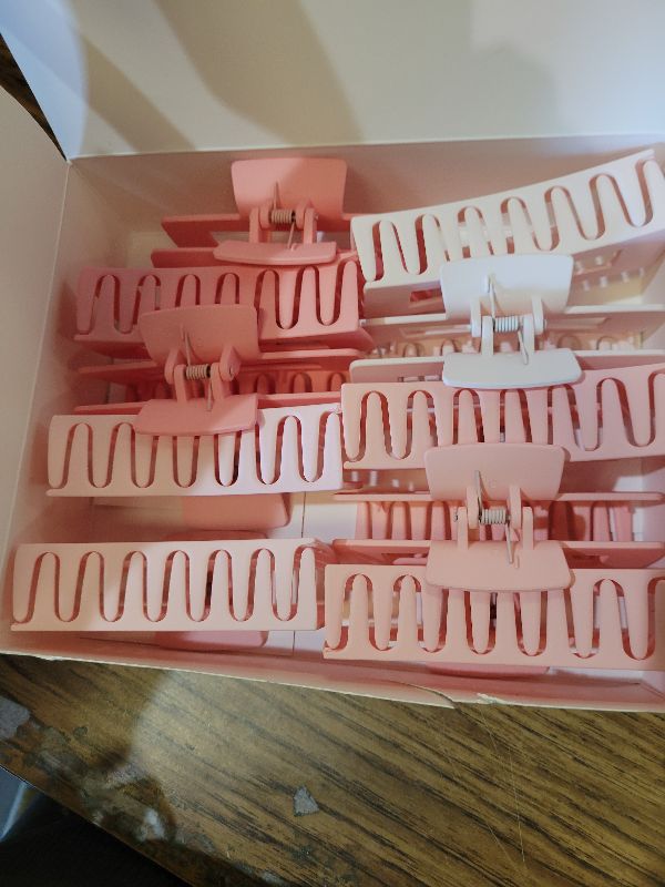 Photo 1 of 12 Pcs Pink Large Square Hair Claw Clips for Women, 4.3-Inch Matte Rectangle Claw, Strong Hold Non-slip Hair Clips for Thick & Thin Hair