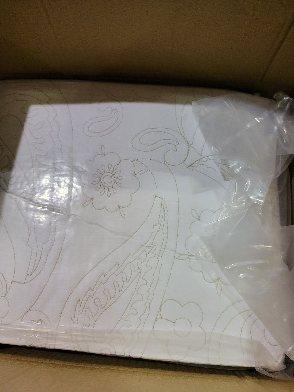 Photo 1 of BOV King Size Quilt - Cotton Quilt King Size Bedding Set with 2 Pillow Shams, Pre-Washed Lightweight Cotton Bedspread Coverlet Bed Set for All Season, Floral Embroidery 106"X96" Light Beige Ivory