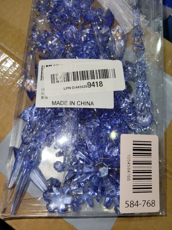 View 2 of 18pcs Crystal Christmas Ornaments for Christmas Tree Decorations-Royal Blue Hanging Acrylic Snowflake and Icicle Ornaments with Drop Pendants for New Year Party Decorations Supplies