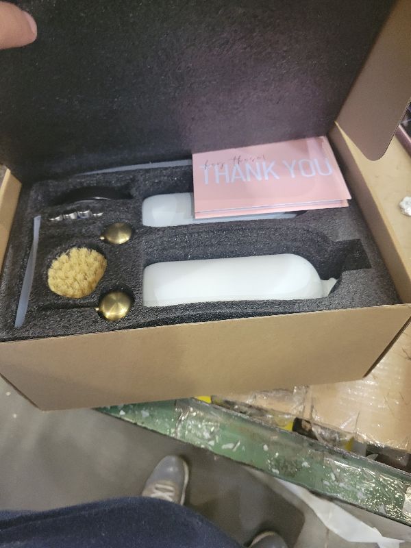 Photo 1 of [Luxury] Kitchen Soap Dispenser Set - 16OZ White Glass Bottle, Stainless Steel Pump, Instant Dry Tray, Waterproof Labels, Non-Slip Silicone Pad, and Dish Brush | Upgrade for Your Kitchen and Bathroom