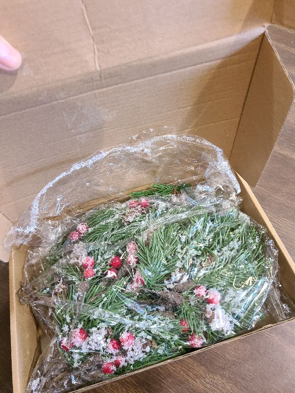 Photo 1 of 48 Pcs Christmas Picks and Sprays Christmas Tree Floral Picks Holly Red Berry Stem Spray Greenery for Craft Artificial Faux Pine Branches Cone Branches for Tree Home Decor Garland Wreath (Fresh)
