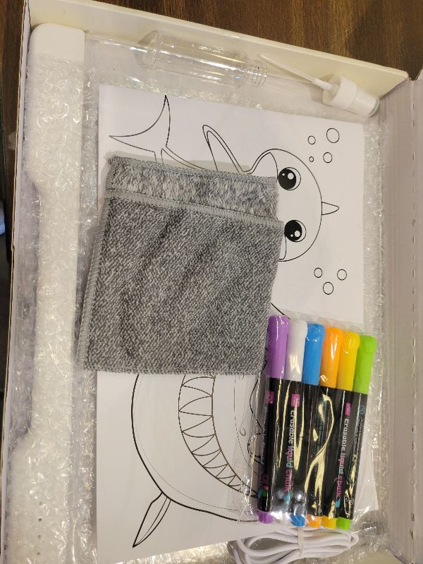 Photo 1 of 16-Inch Rechargeable Doodle Glow LED Note Board, 7-Color Light Modes, Neon Art Dry Erase Light Up Drawing Pad with Built-in Stand, Sketching Gift Toy for Kids/Girls/Teens, 5 Markers & Tracing Book