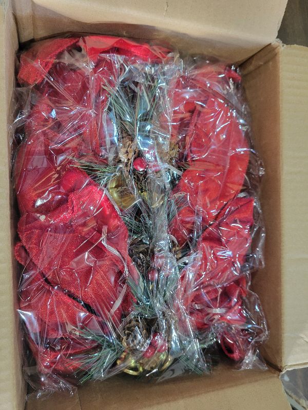 Photo 1 of 13 FT Christmas Bows Fence Decoration, 140LED Lighted Large Christmas Bows Decoration with 8 Mode and Timing Ornament for Party Front Door Fireplace (Red,Ribbon)