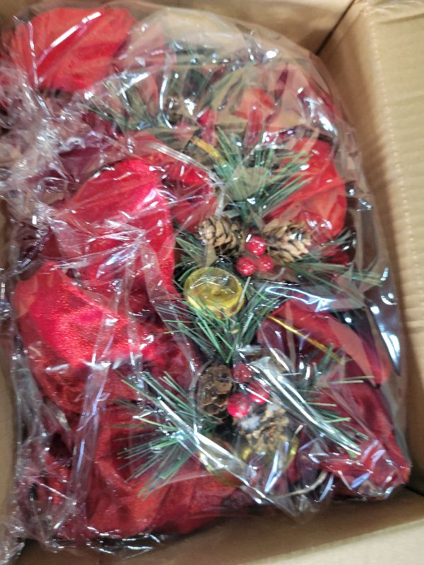 Photo 1 of 13 FT Christmas Bows Fence Decoration, 140LED Lighted Large Christmas Bows Decoration with 8 Mode and Timing Ornament for Party Front Door Fireplace (Red,Ribbon)