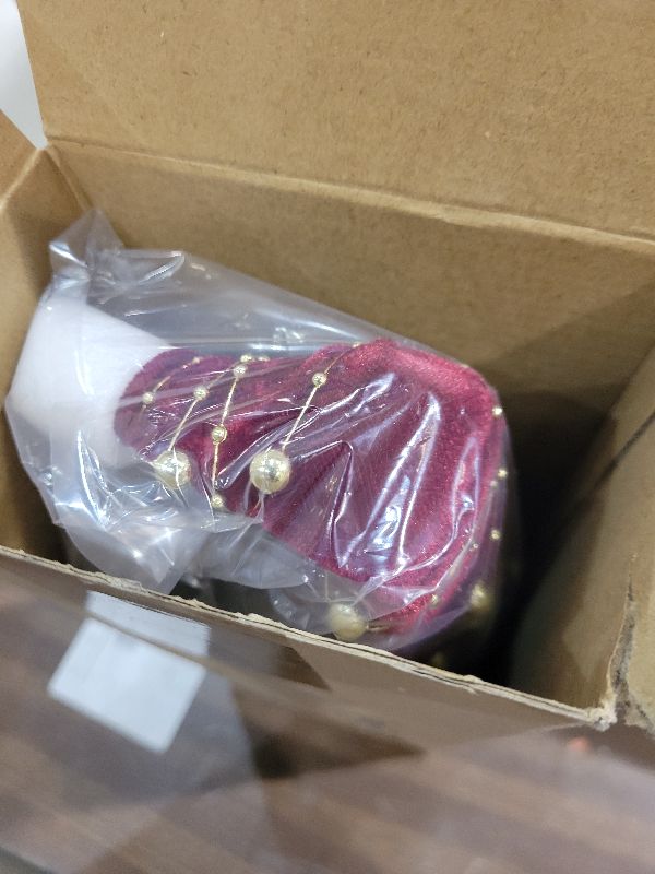 Photo 1 of 3 Pieces Christmas Velvet Trees Set with Bead String Christmas Tree Decorations Modern Mantle Decor for Entryway Decor, Christmas Home Decor, Farmhouse Home Decor (Red, Gold Bead String)