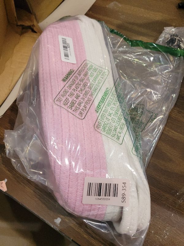 Photo 1 of 2 Pack Small Woven Basket with Gift Bags and Ribbons, Empty Decorative Gift Chest Box, Cute Baby Gift Basket for Nursery, Cotton Rope Room Shelf Storage Basket with Handles, All 12"x 8"x 5", Pink