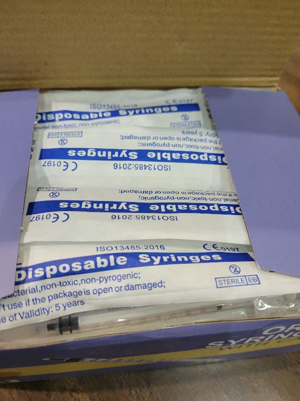 Photo 1 of 50 Pcs 1ml Syringes with Caps Oral Dispenser Individually Sterile Warpped for Medicine Dropper, Colostrum Collect Feeding Pets, Liquid