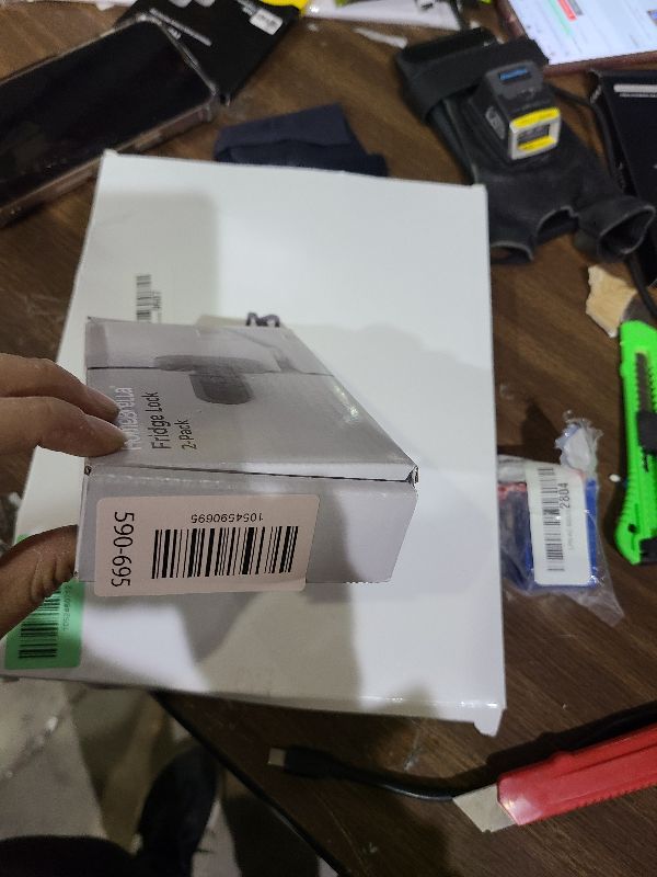 Photo 1 of 2-Pack Child Proof Fridge Lock with Adhesive - No Tools Required - Refrigerator Lock for Kids - Freezer Latch to Keep Door Closed - for Toddlers, Cats, & Dogs.