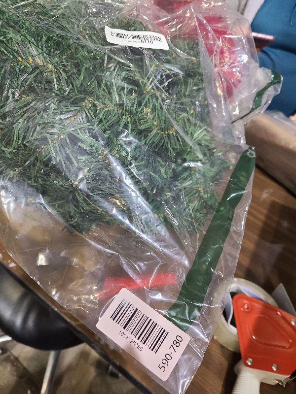 Photo 1 of 6 Pcs Set 9 Feet Prelit Christmas Garland with Lights and 5 Giant Red Christmas Bows 50 LEDs Battery Operated Garland for Fireplace Mantle Stairs Railing Front Door Decor(Classic Style)