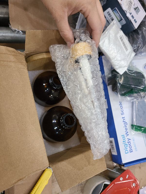 Photo 1 of 16 Oz Amber Glass Soap Dispenser with Bamboo Tray, Reusable for Hand and Dish Soap, Farmhouse Decor for Kitchen & Bathroom (2-Pack)