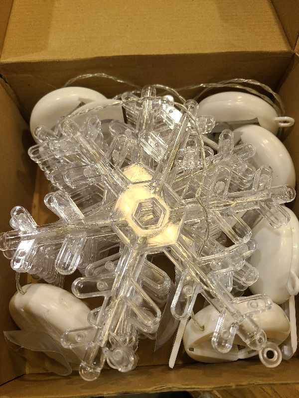 Photo 1 of Cresue Auto Timer - 6 Pcs Christmas Snowflake Window Lights Decorations Battery Operated Snowflake Hanging Lights with Suction Cup & Twinkling Mode for Holiday Indoor Decor