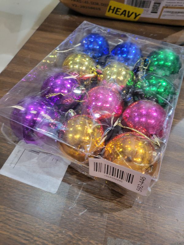 Photo 1 of 12 Pcs Multicolor Christmas Tree Ornaments, 2.36 Inch Plastic Hanging Balls with 6 Vibrant Colors (2 Per Color), Festive Holiday Decorations for Christmas Tree, Party, and Home Decor