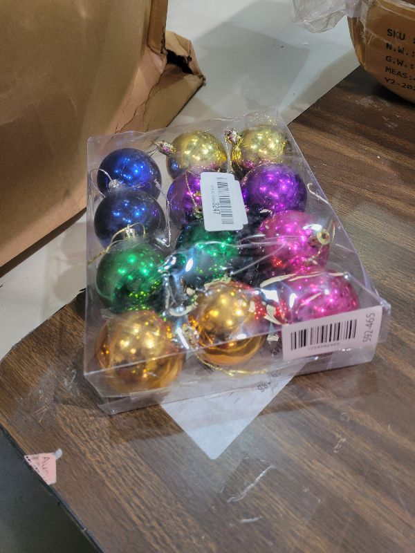 Photo 1 of 12 Pcs Multicolor Christmas Tree Ornaments, 2.36 Inch Plastic Hanging Balls with 6 Vibrant Colors (2 Per Color), Festive Holiday Decorations for Christmas Tree, Party, and Home Decor