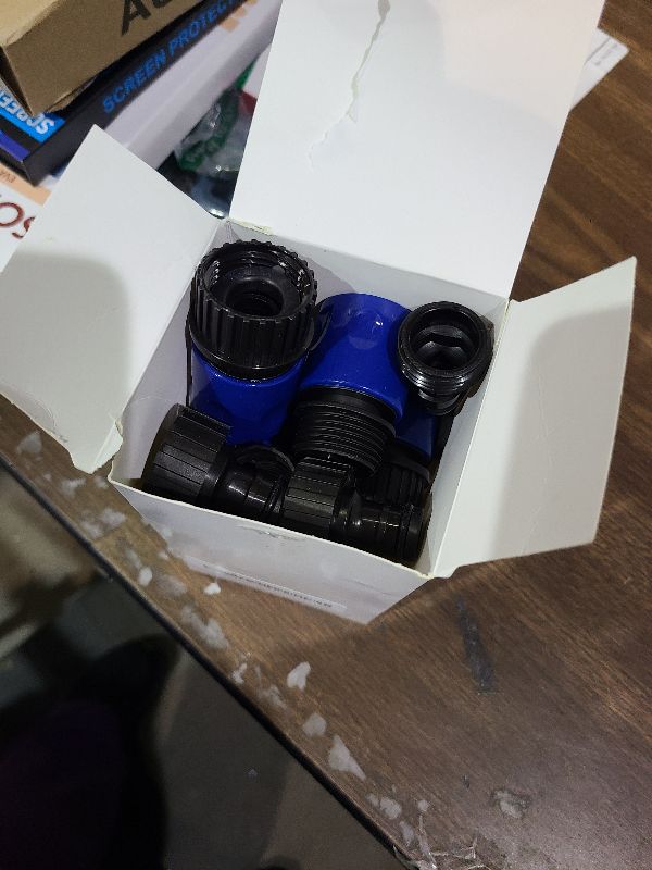 Photo 1 of 16 Pieces Garden Hose Quick Connector 3/4 Inch Plastic Water Hose Fittings Male and Female Connectors End Adapters with 10 Pieces Rubber Gaskets(Blue, Black)