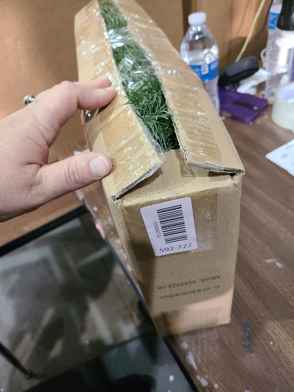 Photo 1 of 9ft Pre- Christmas Garland, Artificial Lighted Norfolk Pine Garland with Multi-Color Lights, Battery Operated Garland for Mantle Stairs Table Fireplace Xmas Decorations