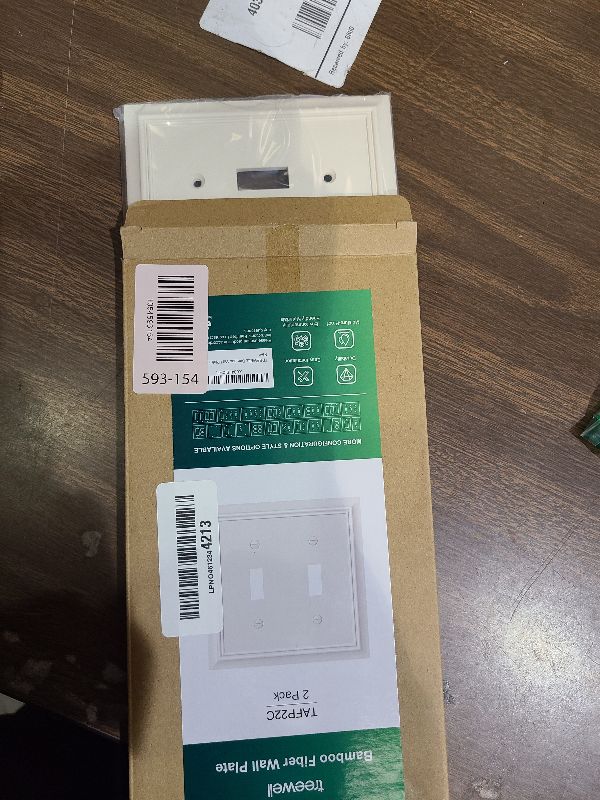 Photo 1 of 2-Pack Double Toggle Light Switch Cover Plate, Durable Natural Bamboo Fiber Decorative Switch Plate Covers, Light Almond 2 Gang Wall Plate, Corrosion Resistant