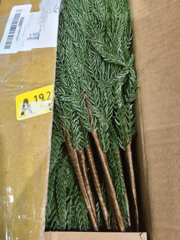 Photo 1 of 16 PCS 18 Inches Artificial Christmas Norfolk Pine Branch, Natural Touch Norfolk Faux Greenery Pine Stems, Fake Norfolk Picks Christmas Decoratoins for Vase DIY Garland Wreath Xmas Indoor Home Decor