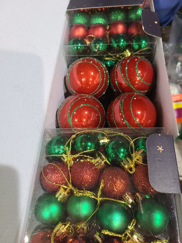Photo 1 of 100 Pcs Christmas Ball Ornaments Set, Red and Green Xmas Tree Decoration, Shatterproof Decorative Hanging Balls with Loop for Christmas Party Holiday Wreath Garland Home Decor
