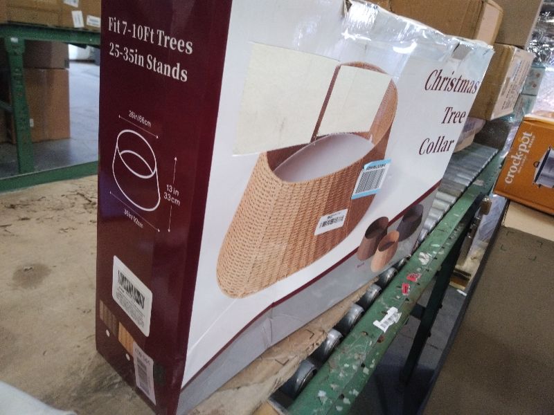 Photo 1 of 36in Large Christmas Tree Collar - Wicker Woven Tree Collars for Artificial Trees - Handmade Rattan Rustic Farmhouse Basket for Tree Base Cover with Cord Cut-Out for 7.5ft 8ft 9ft 10ft Trees (Natural)