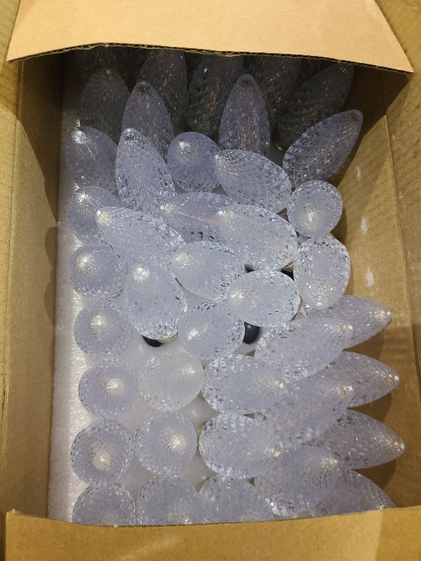 Photo 1 of 100PACK C9 Christmas Lights LED Replacement Bulbs?Shatterproof & Waterproof Plastic C9 Led Bulbs for Outdoor String Lights, E17 Base, 0.6W Equivalent to 7W, Warm White 2700K, 50LM Holiday Decoration