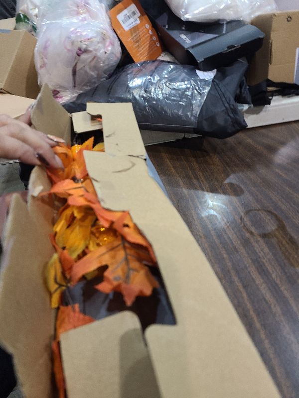 Photo 1 of 2 Pack 24 Inch Artificial Lighted Fall Maple Tree Thanksgiving Decorations with 48 LEDs Battery Operated Timer Prelit Acorn Maple Tree Lights for Thanksgiving Table Decor Home Indoor Autumn Harvest