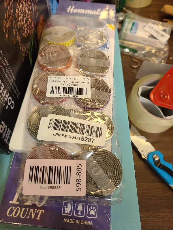 Photo 1 of 12 Rolls Rhinestone Ribbon Self Adhesive,Mixed Color Bedazzling Kit,0.35" X12 Yard Total Rhinestone Tape for Gift Wrapping Wedding Decor DIY Crafts(12 Colors)