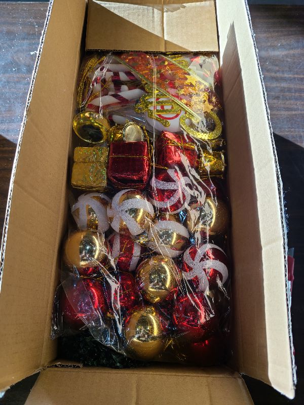 Photo 1 of [ 71 Ornaments ] 4 Ft Mini Artificial Christmas Tree with 100 Warm White Light 3D Star Merry Christmas Sign Ball Bow Deer Snowflake Gift Box Timer Battery Operated Xmas Tree for Indoor Home Decoration