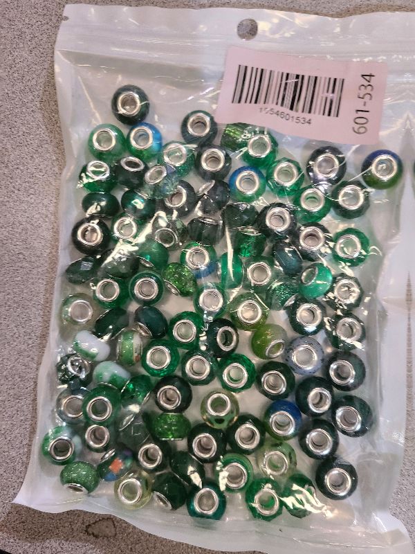 Photo 1 of 100 Pieces Large Hole Beads, Assorted European Craft Beads Green Big Hole Fairy Wands Garden Beads Large Hole Lampwork Spacer Beads for DIY Pens Charms Bracelet Necklace Jewelry Making Supplies