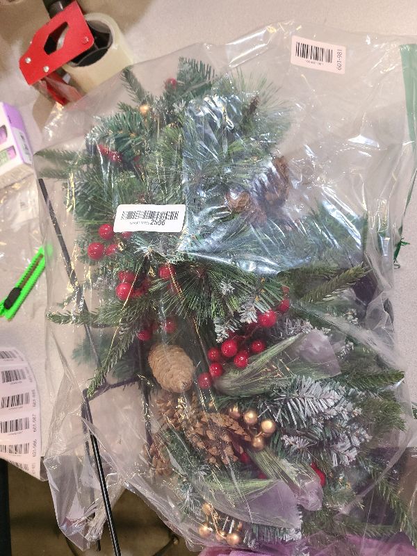 Photo 1 of 2 Pack 26 Inch Artificia Outdoor Christmas Pot Planter fillers Trees, Operated Pre-lit Xmas Christmas Urn Filler Pine Trees, Tripod Stake and LED Lights, Holiday Décor for Porch, Yard, Flower Beds.