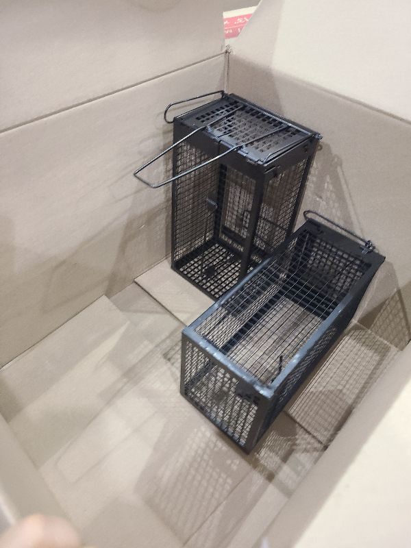 Photo 1 of 2 Packs Humane Rat Trap Outdoor Mouse Traps Indoor Use, Rodent Chipmunk Traps for Small Live Animal Catch and Release - Black