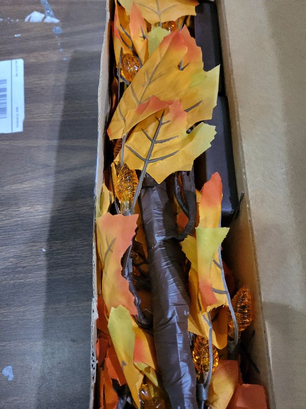 Photo 1 of 2 Pack 24 Inch Prelit Fall Maple Tree Fall Thanksgiving Decorations with 48 LEDs Battery Operated Timer Lighted Acorn Maple Artificial Tabletop Light Up Tree for Home Indoor Thanksgiving Table Decor